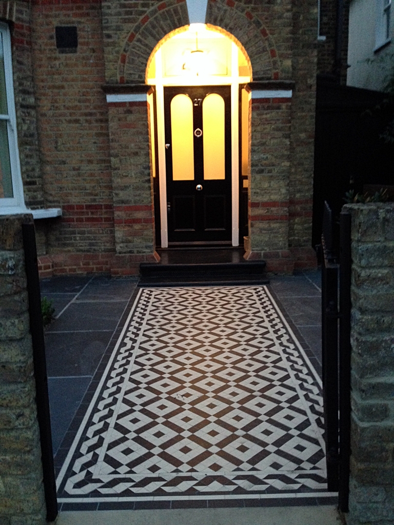 victorian mosaic tile path black and white london