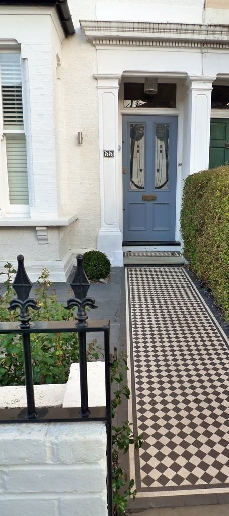classic 50mm black and white mosaic tile path balham london