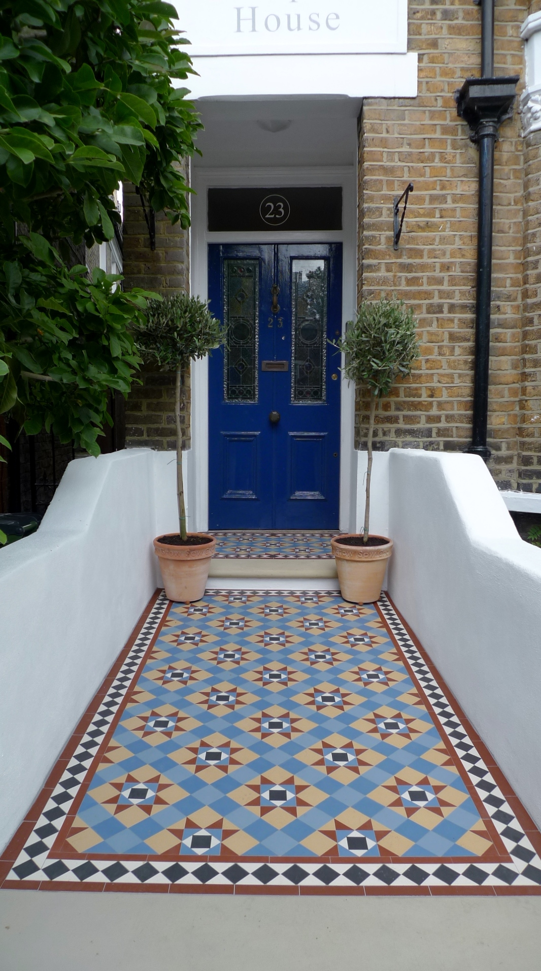 victorian mosaic garden tile path yorkstone steps black heath greenwich london# (19)