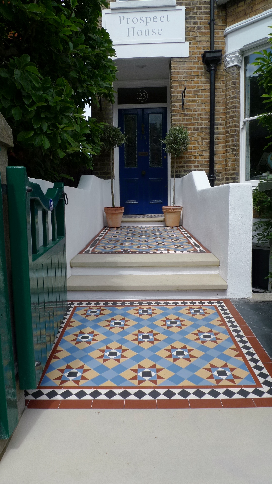 victorian mosaic garden tile path yorkstone steps black heath greenwich london# (8)