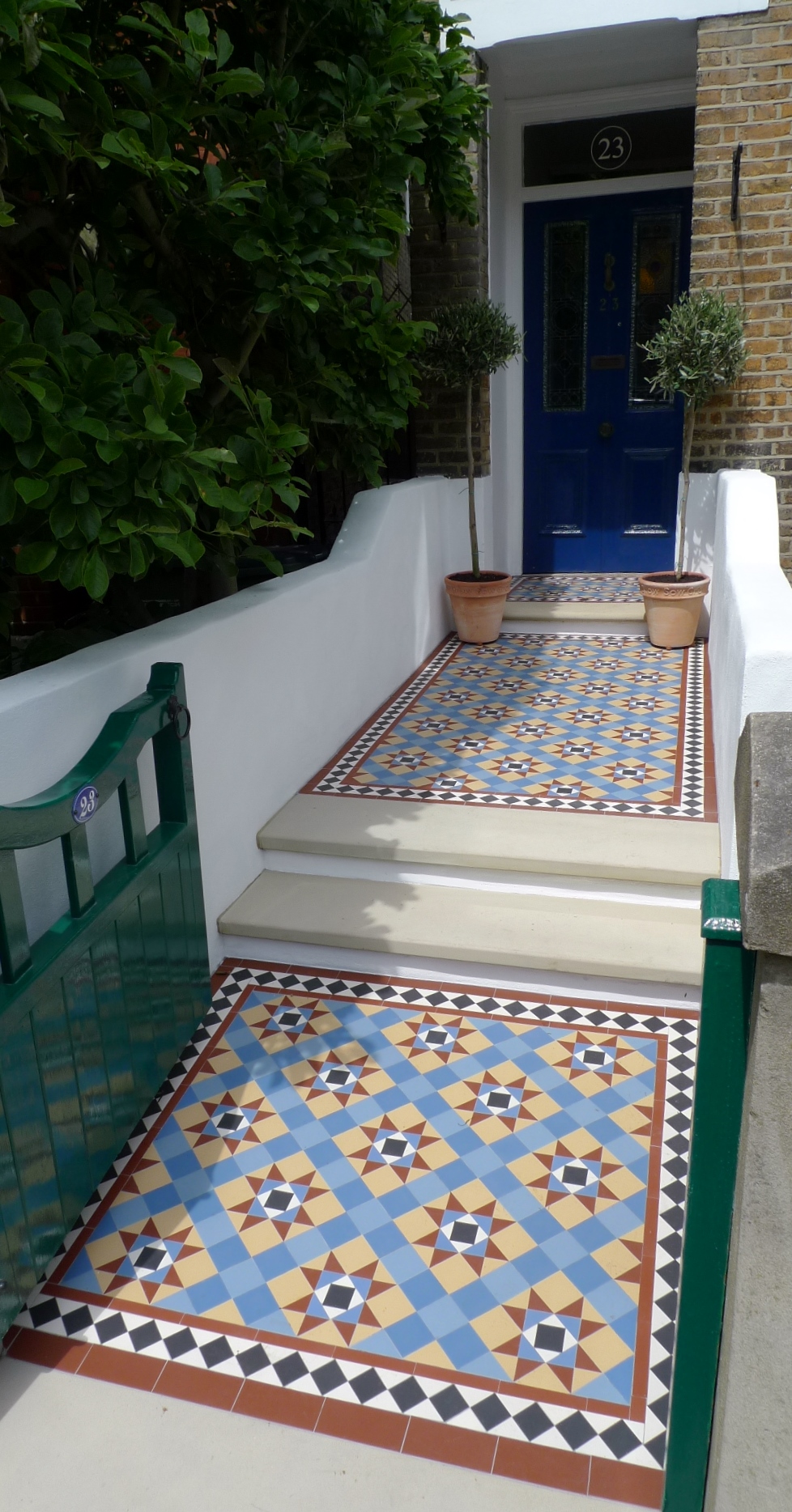 victorian mosaic garden tile path yorkstone steps black heath greenwich london# (9)