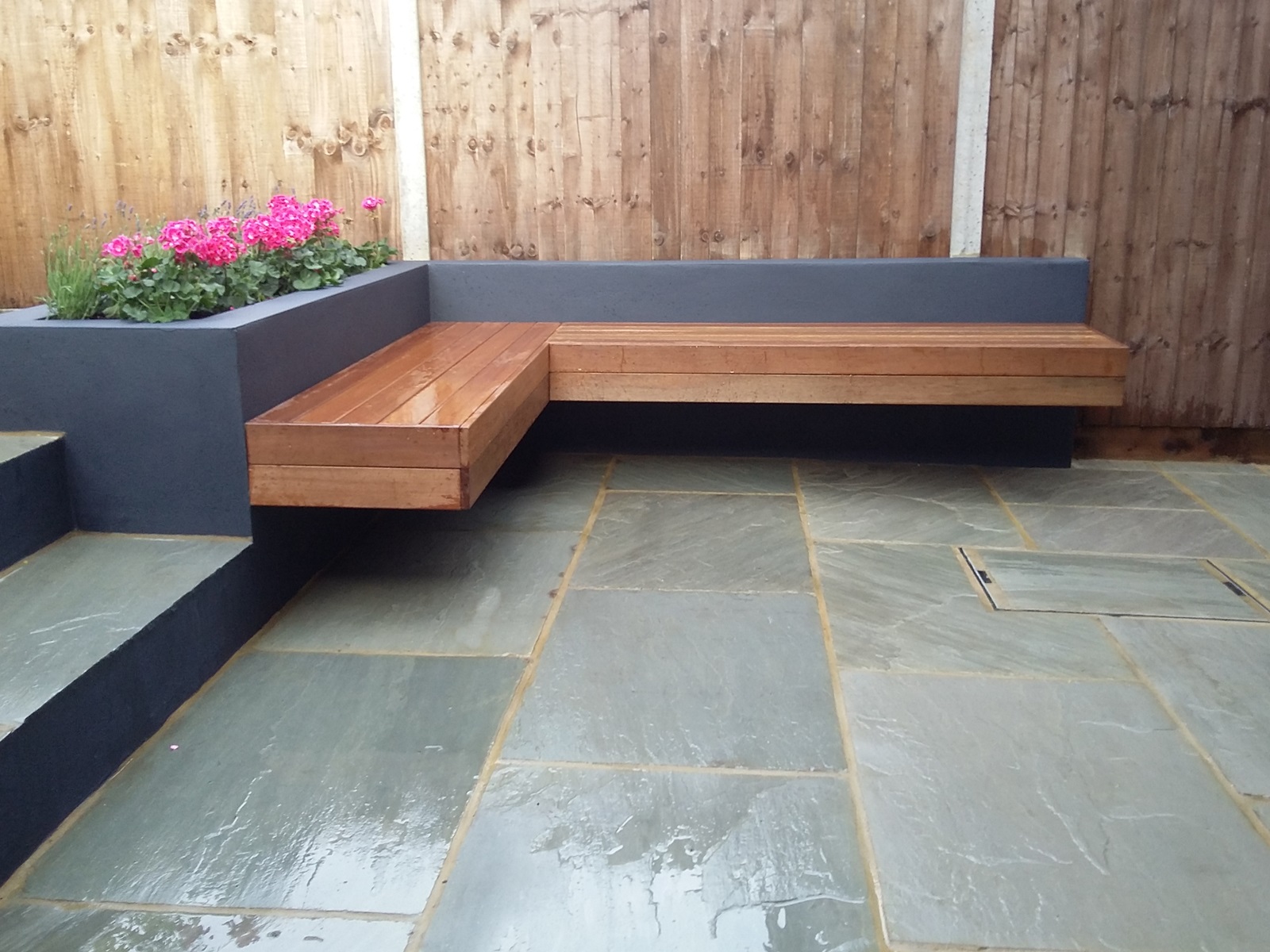 floating bench raised grey painted beds garden design london clapham battersea dulwich
