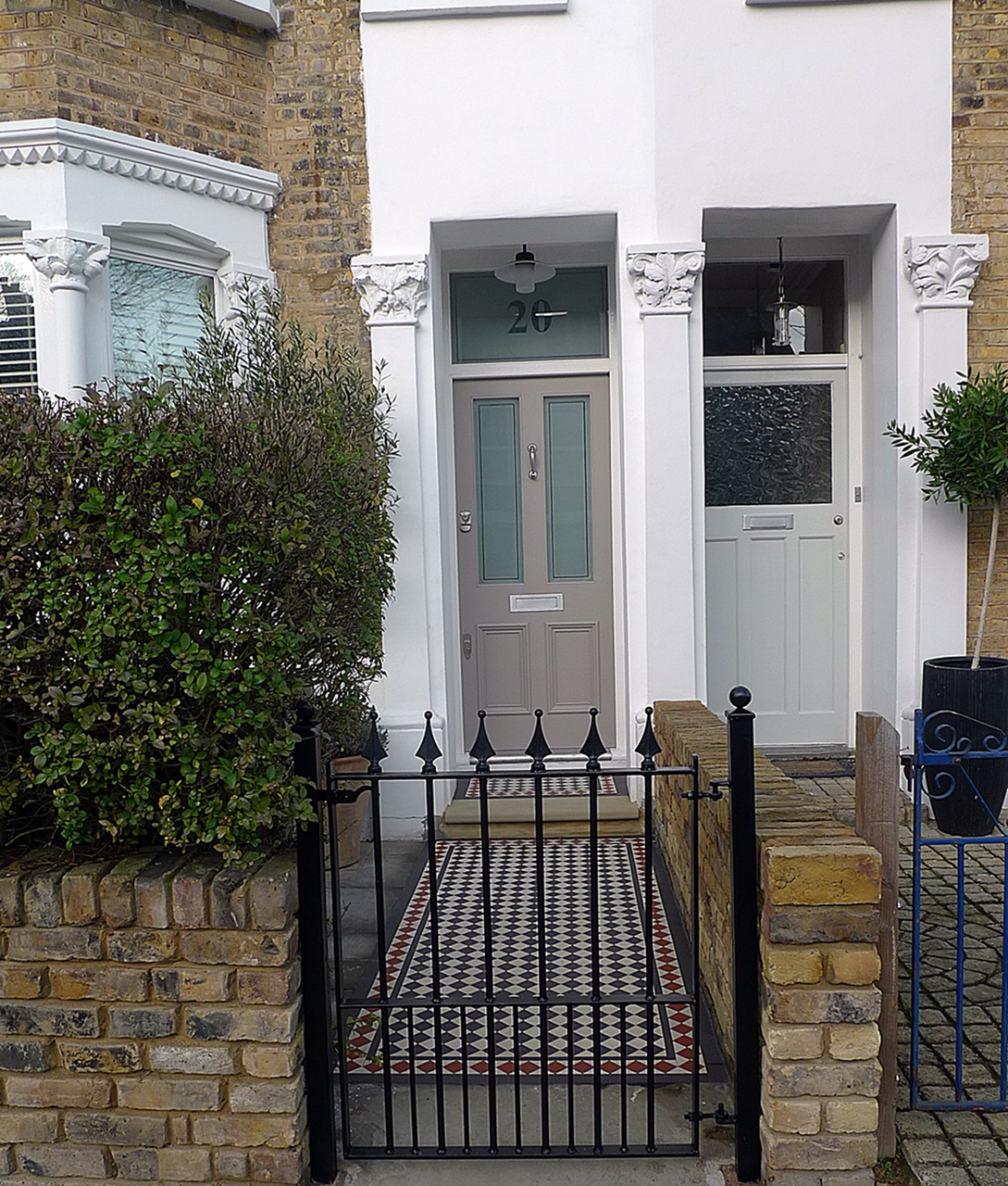 Multi colour Victorian mosaic yellow brick render walls planting fence London Brockley Dulwich Forrest Hill